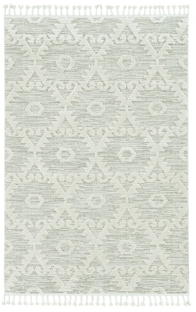 8' Beige and Ivory Geometric Runner Rug