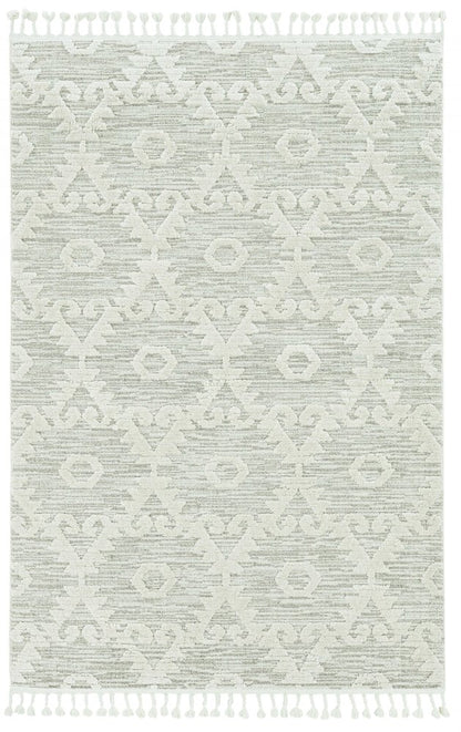 8' Beige and Ivory Geometric Runner Rug