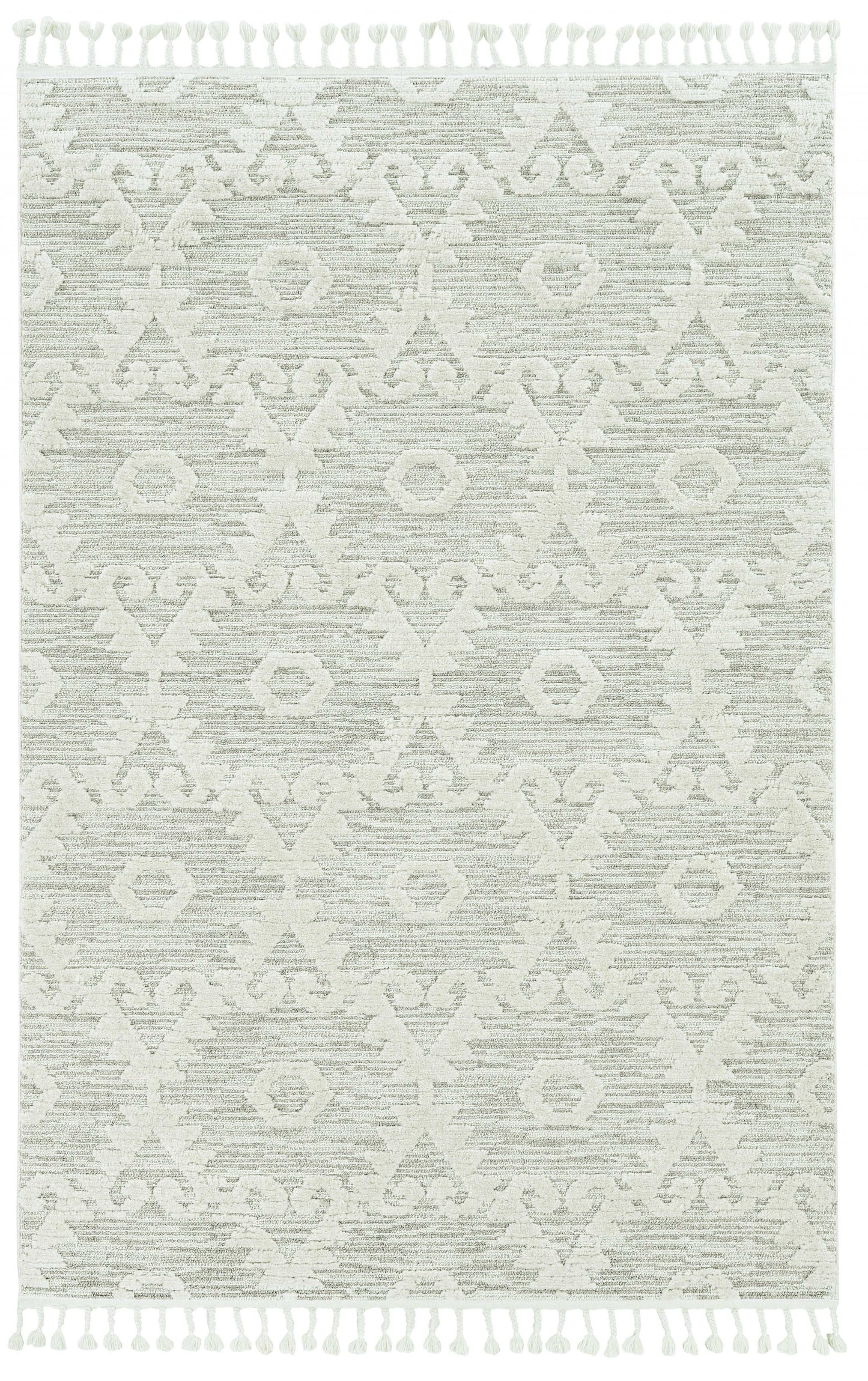 8' Beige and Ivory Geometric Runner Rug