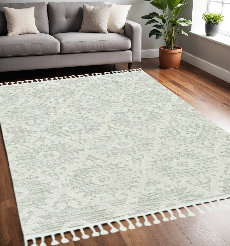 8' Beige and Ivory Geometric Runner Rug