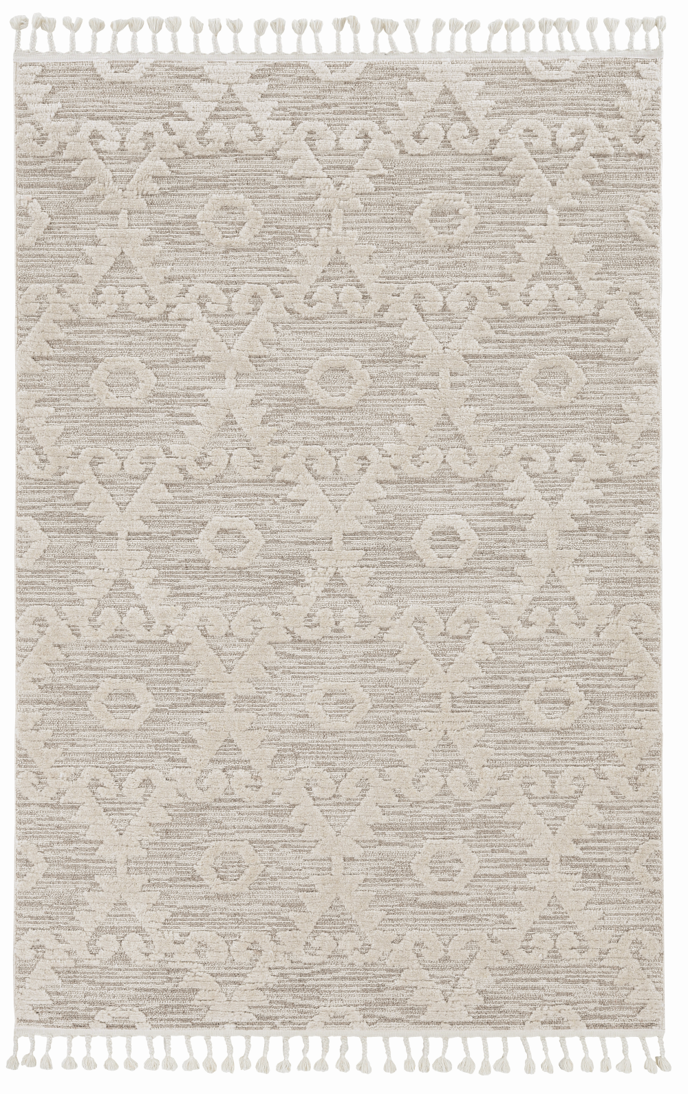 8' Beige and Ivory Geometric Runner Rug