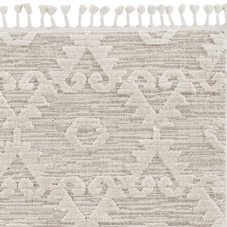 9' X 13' Beige and Ivory Geometric Area Rug