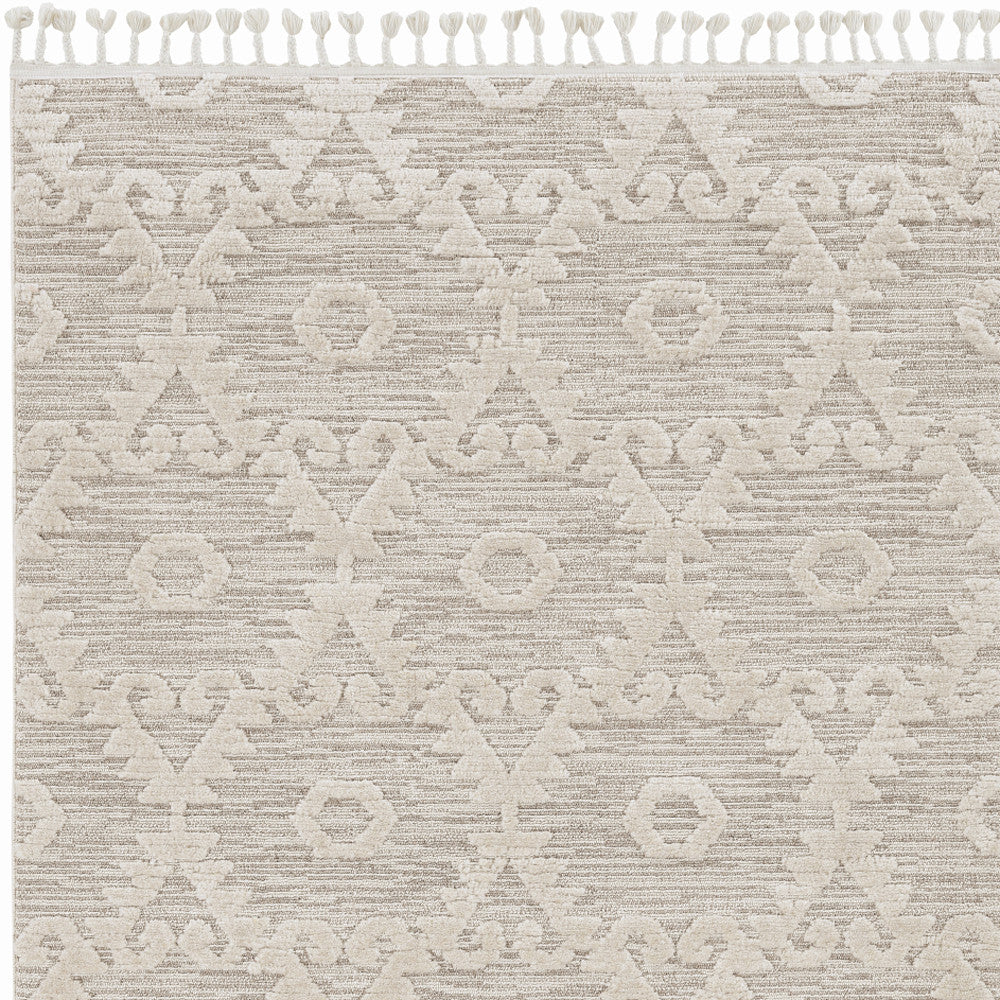 9' X 13' Beige and Ivory Geometric Area Rug