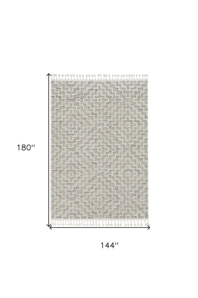 3' X 5' Ivory Grey Zigzag Diamonds Area Rug With Fringe