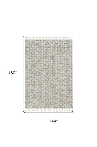 3' X 5' Ivory Grey Zigzag Diamonds Area Rug With Fringe