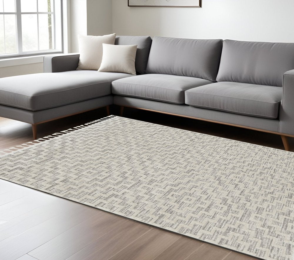 8' X 11' Gray and Ivory Geometric Area Rug