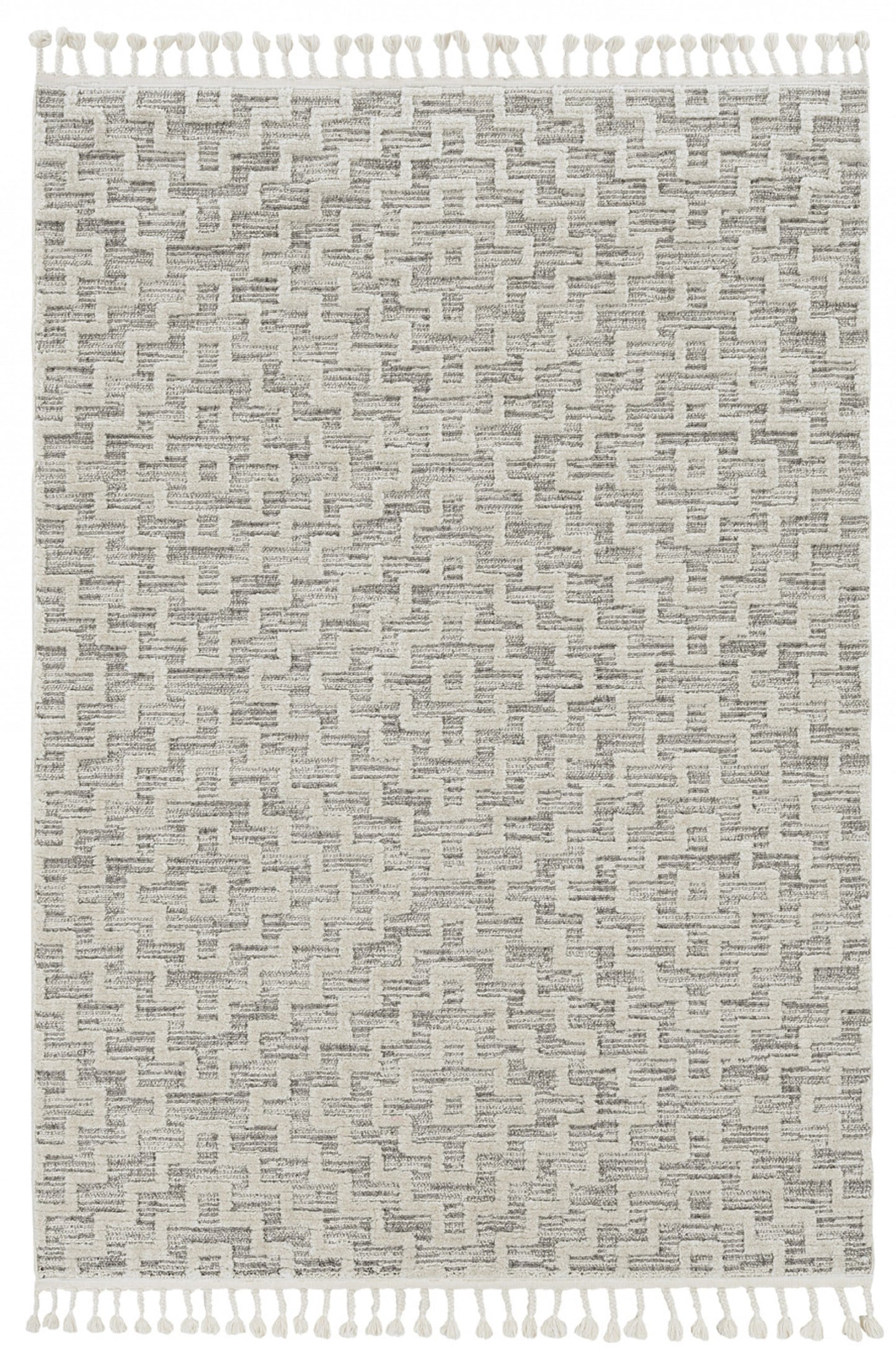 8' X 11' Gray and Ivory Geometric Area Rug