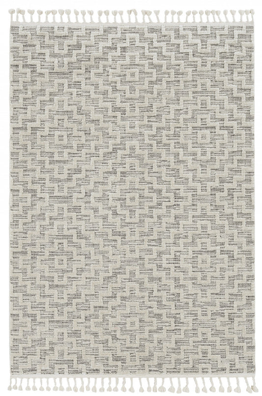 8' X 11' Ivory Grey Machine Woven Diamond Geometric Indoor Area Rug