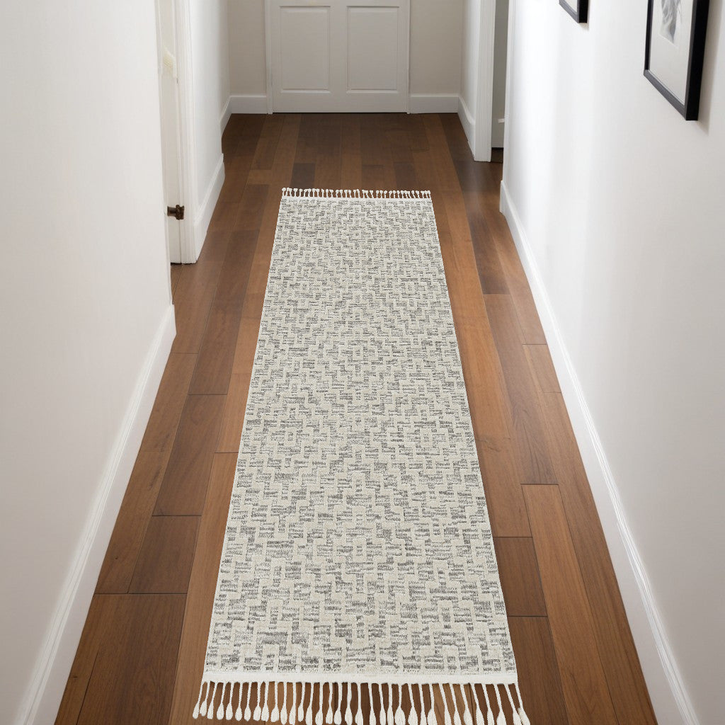 8' X 11' Gray and Ivory Geometric Area Rug