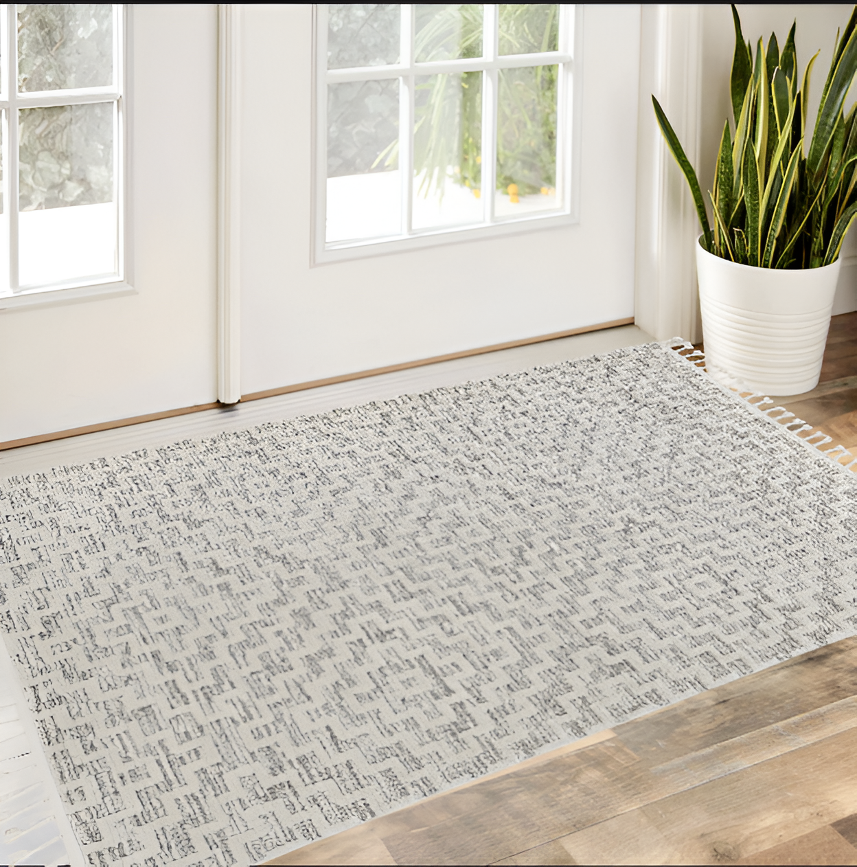 8' X 11' Gray and Ivory Geometric Area Rug