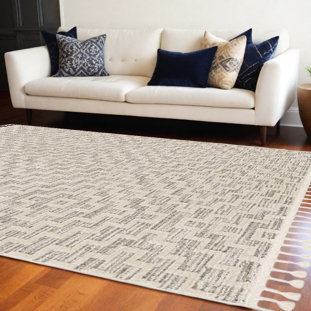 8' X 11' Gray and Ivory Geometric Area Rug