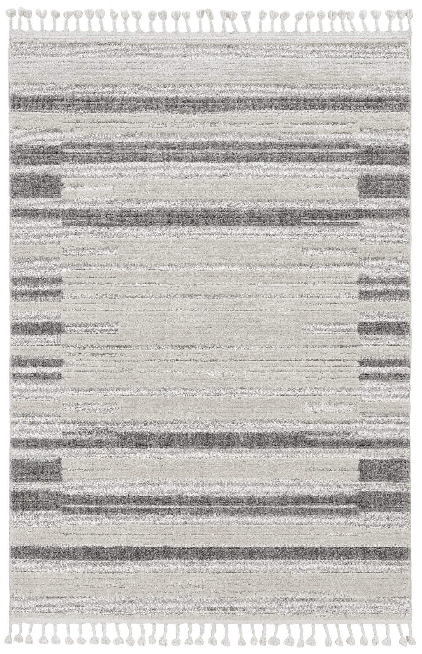 8' Runner Gray and Ivory Abstract Area Rug