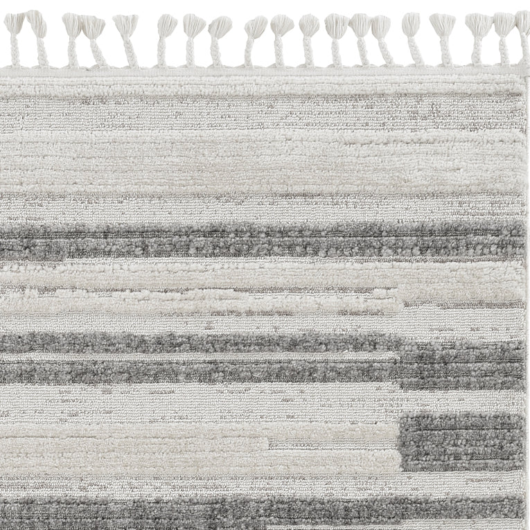 8' Runner Gray and Ivory Abstract Area Rug