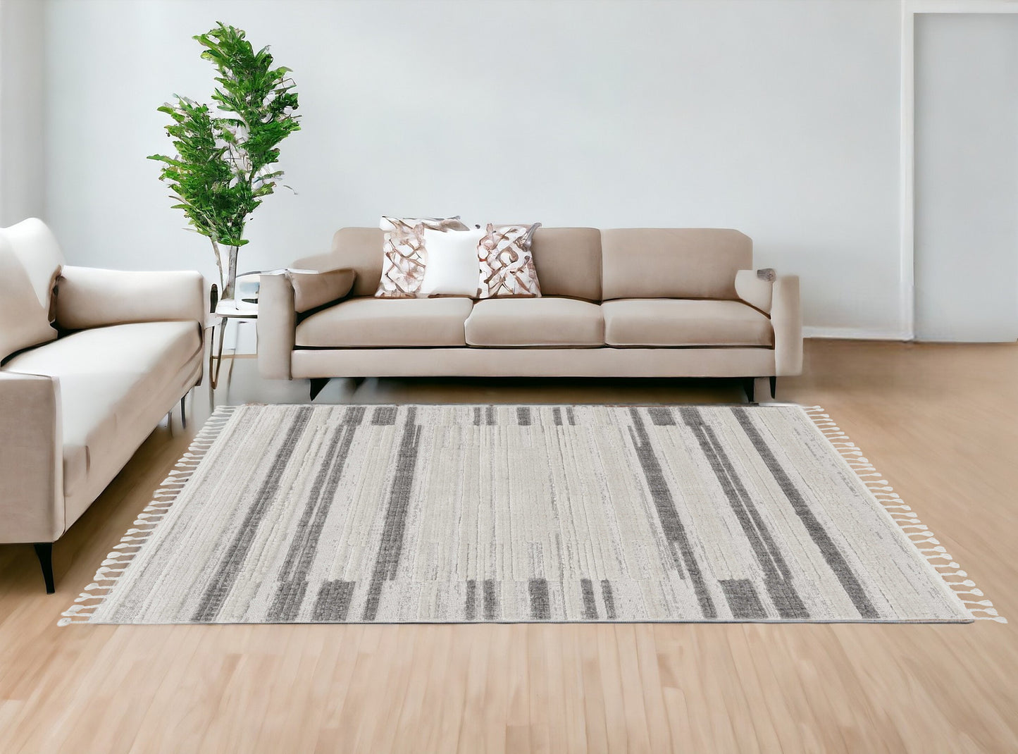 8' Runner Gray and Ivory Abstract Area Rug