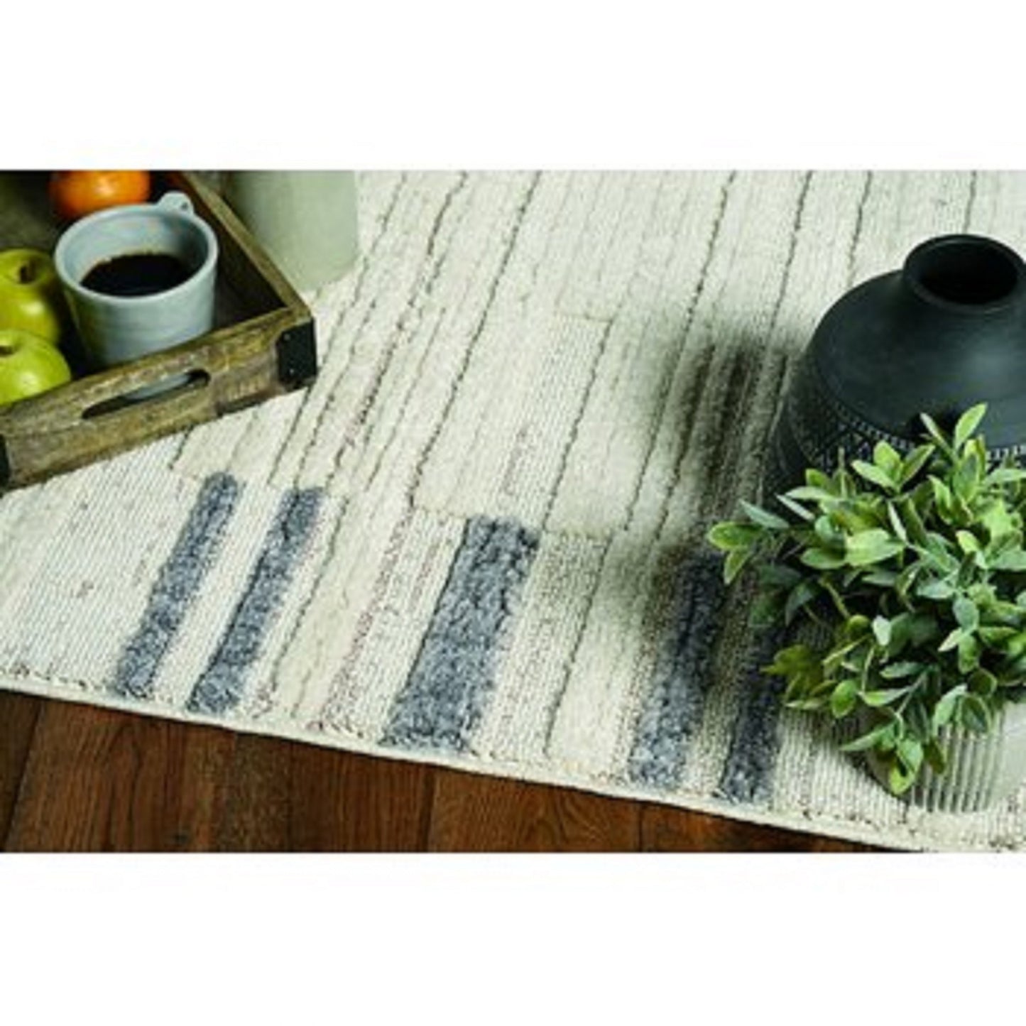 8' Runner Gray and Ivory Abstract Area Rug