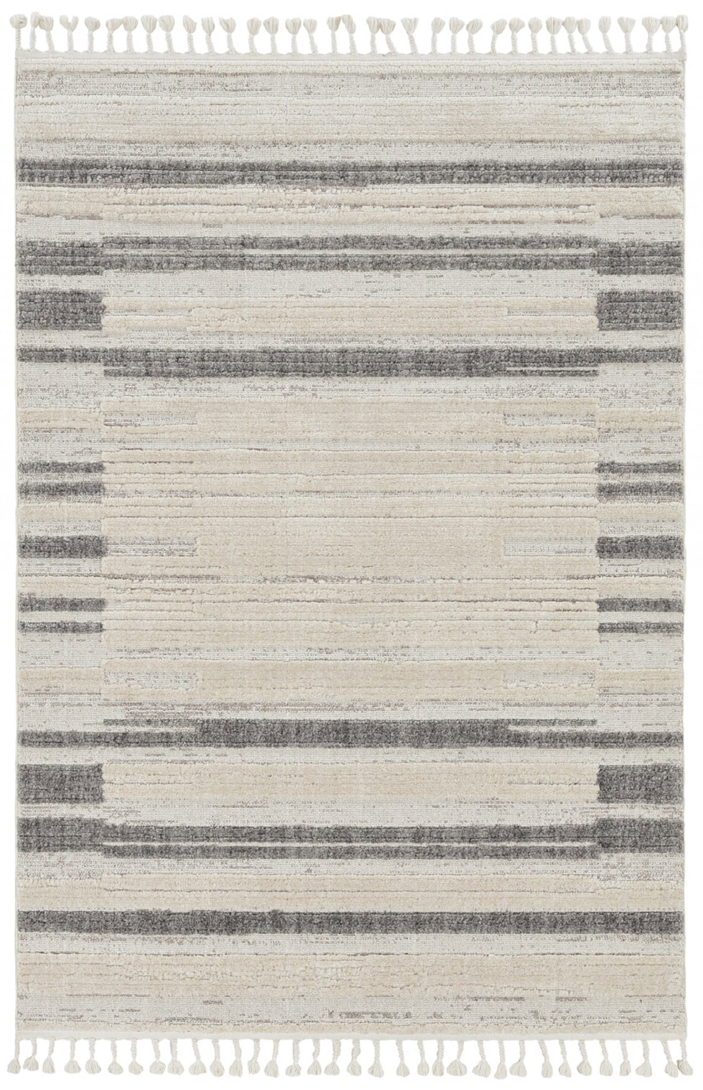 8' Runner Gray and Ivory Abstract Area Rug