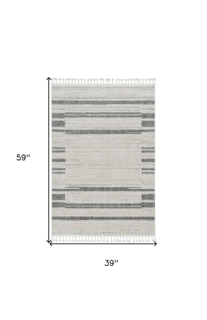 3' X 5' Ivory Abstract Area Rug