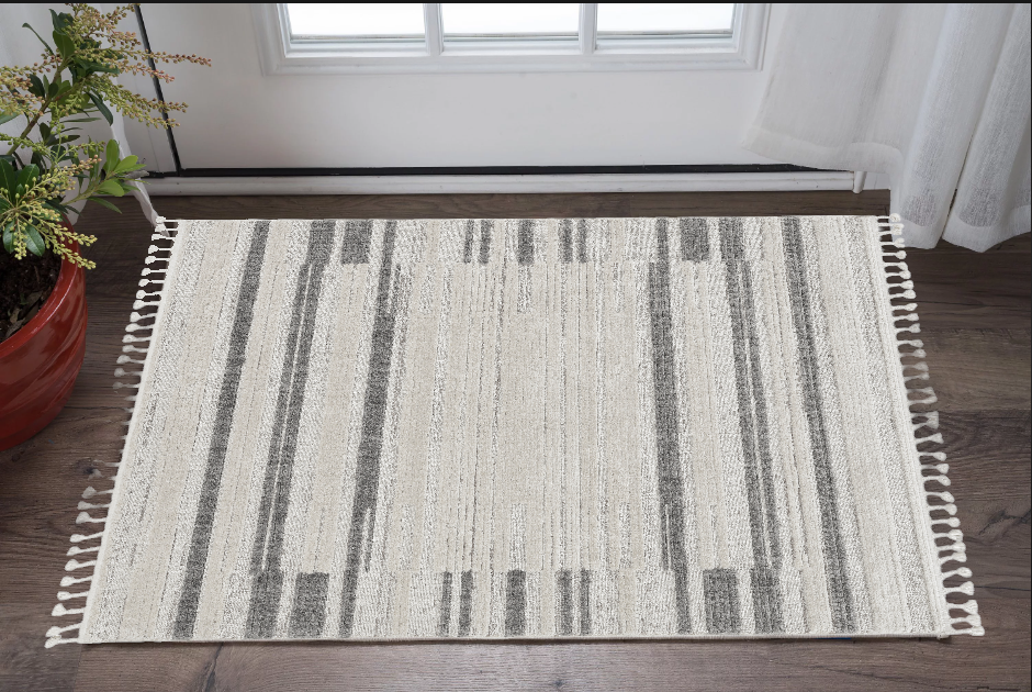 8' Runner Gray and Ivory Abstract Area Rug