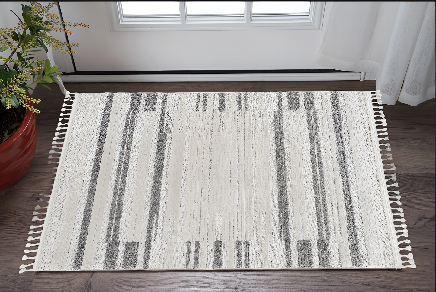 8' Runner Gray and Ivory Abstract Area Rug