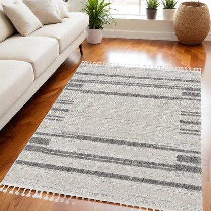 5' X 8' Gray and Ivory Abstract Area Rug