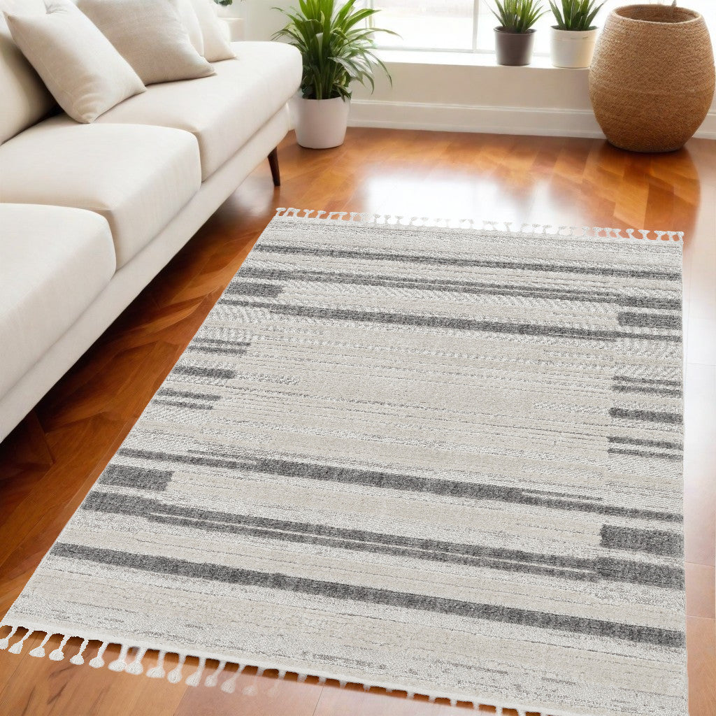 8' Runner Gray and Ivory Abstract Area Rug