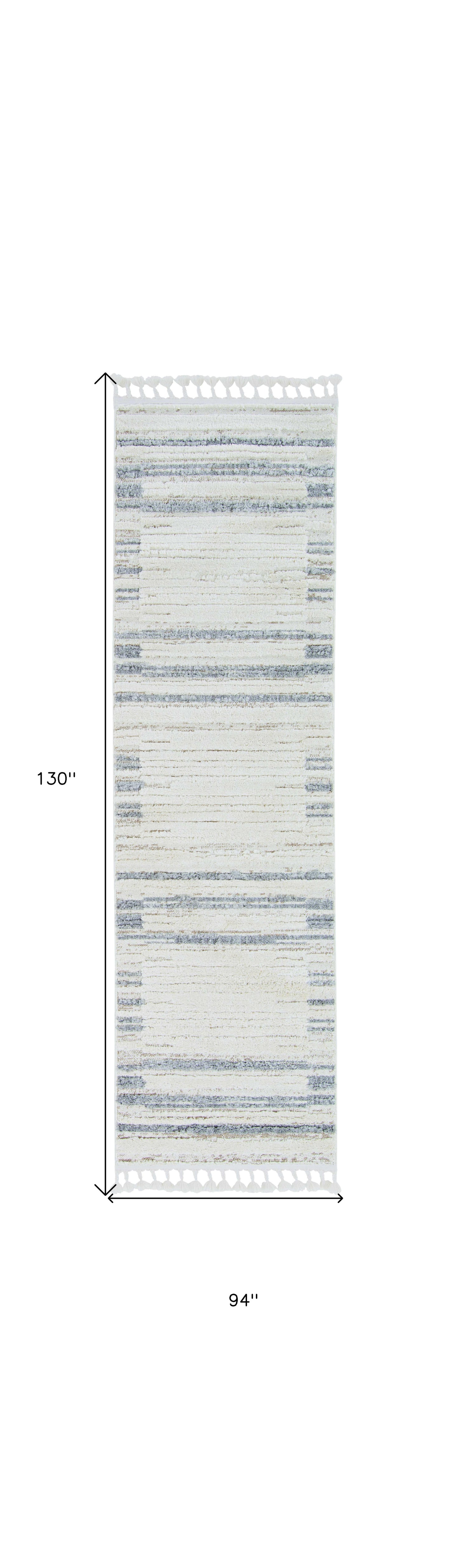 8' Runner Gray and Ivory Abstract Area Rug