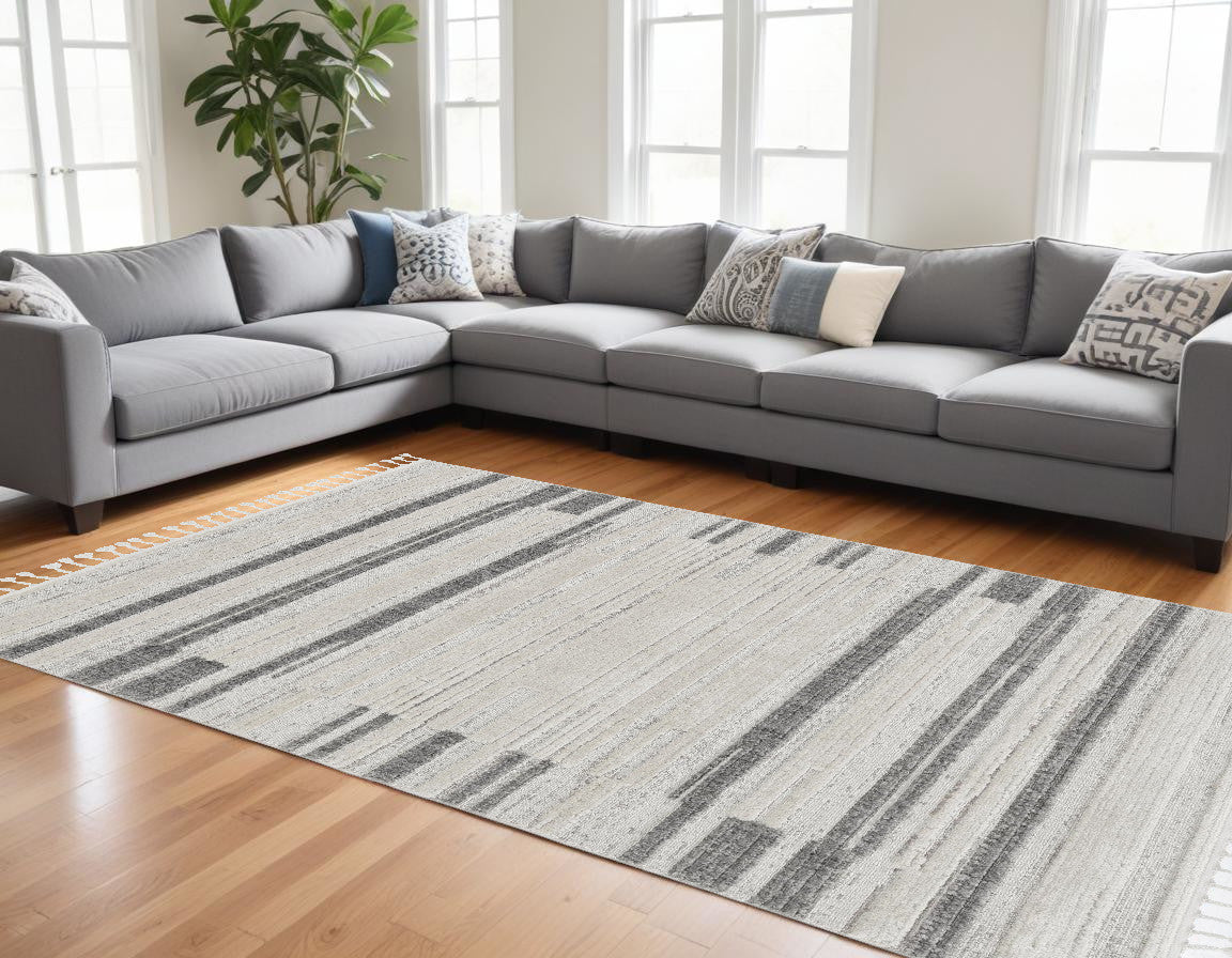 8' Runner Gray and Ivory Abstract Area Rug