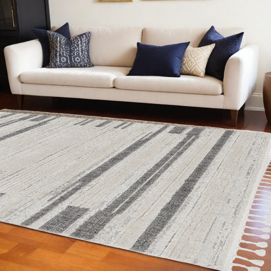 8' Runner Gray and Ivory Abstract Area Rug