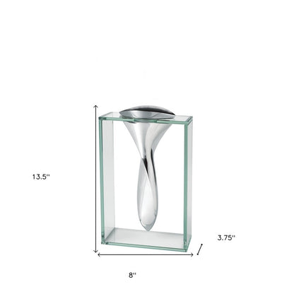 14" Clear Cylinder Aluminum And Crystal Glass Table Vase