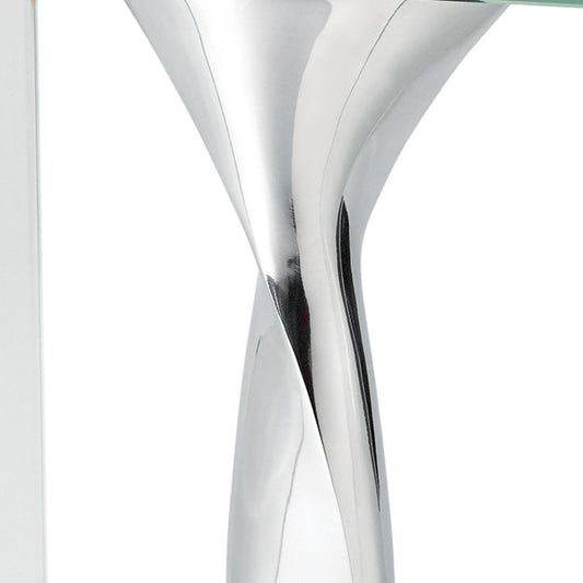 14" Clear Cylinder Aluminum And Crystal Glass Table Vase