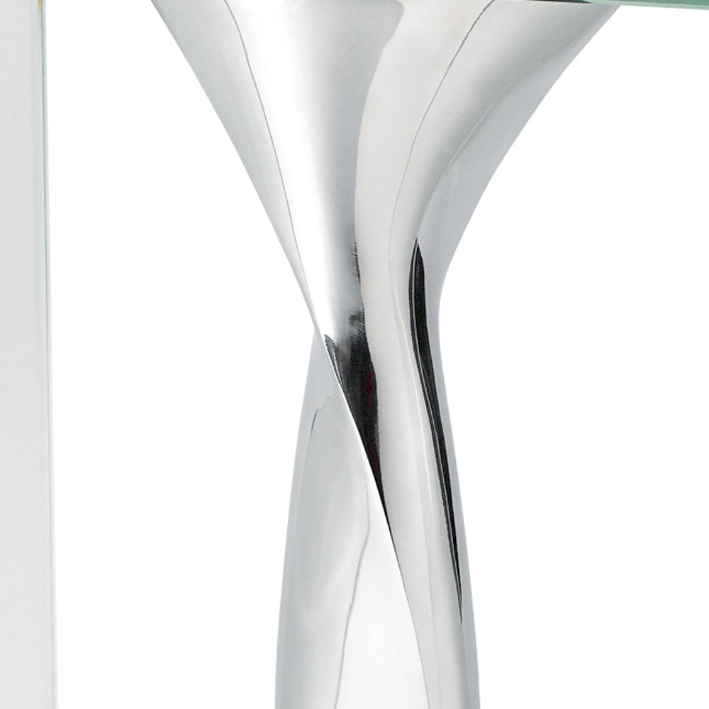 14" Clear Cylinder Aluminum And Crystal Glass Table Vase