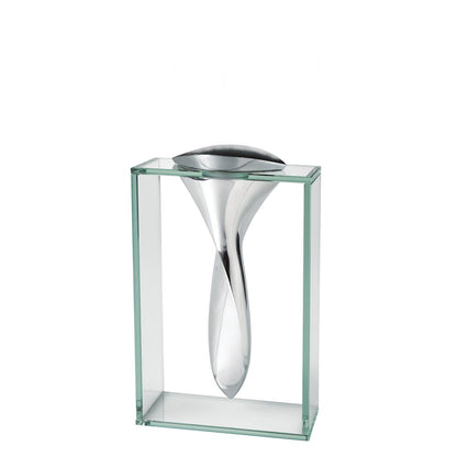 14" Clear Cylinder Aluminum And Crystal Glass Table Vase