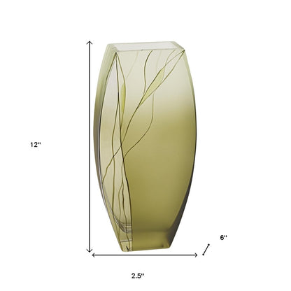 12" Green Abstract Lead Free Crystal Table Vase