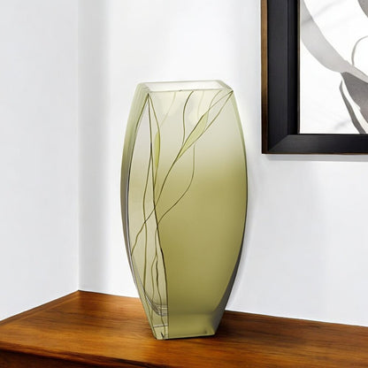 12" Green Abstract Lead Free Crystal Table Vase
