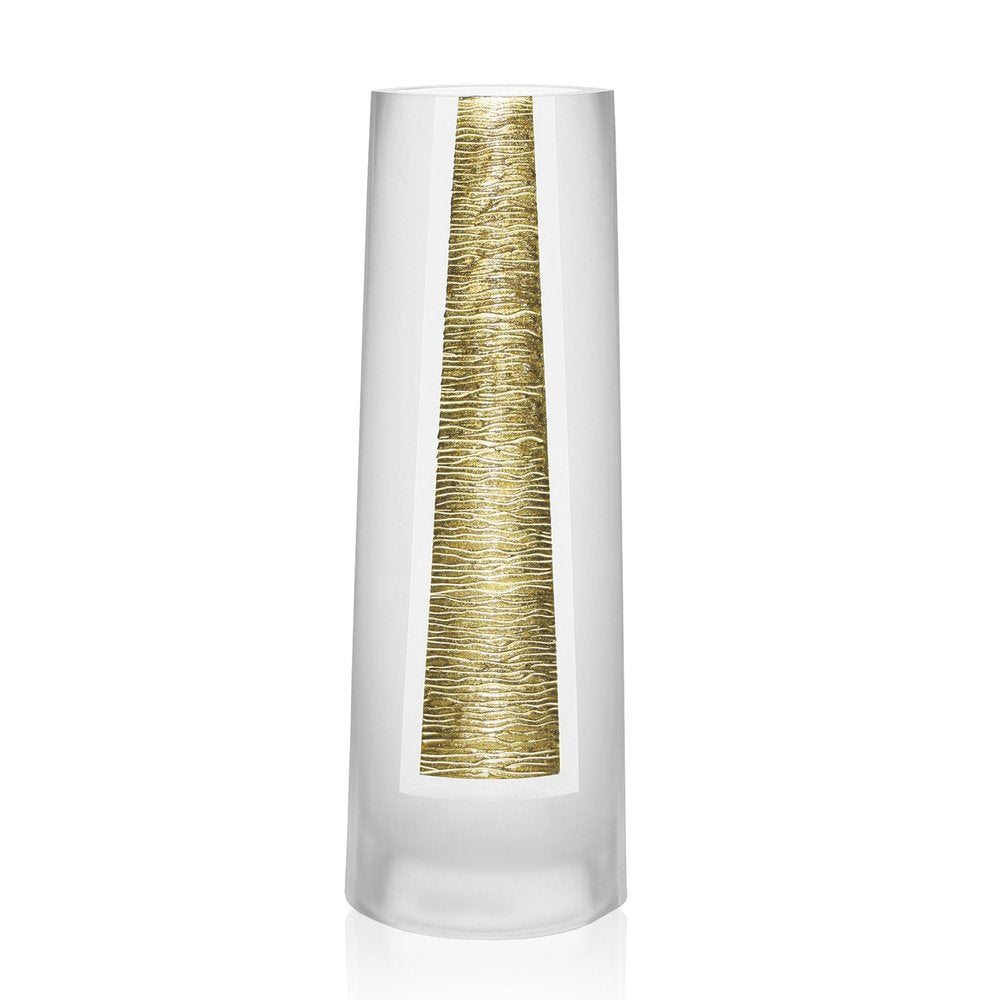 11-inch clear and gold cylinder lead-free crystal table vase