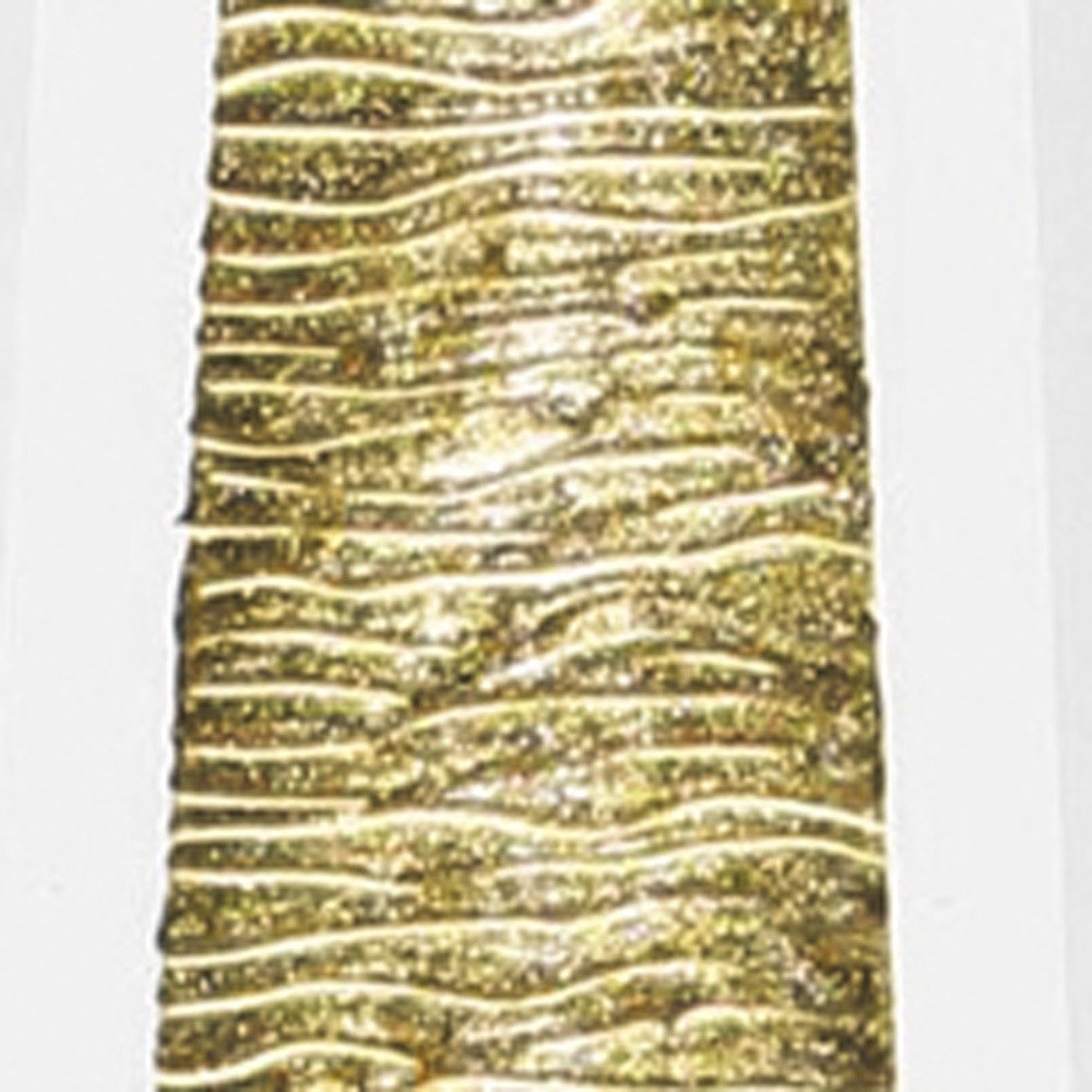Vertical gold glitter strip with wavy horizontal stripes on a white background.