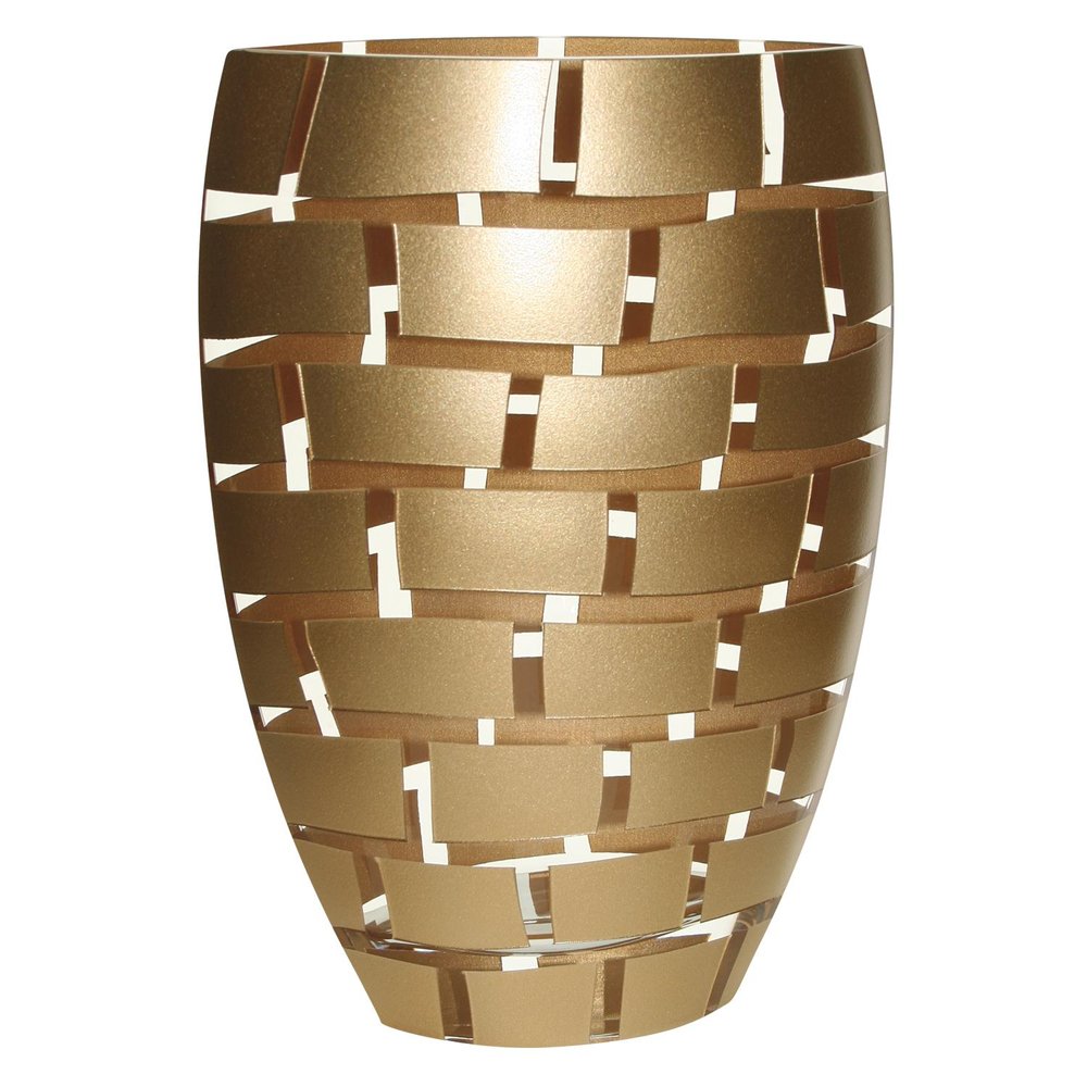 12" Gold And Clear Geometric Oval Lead Free Crystal Table Vase
