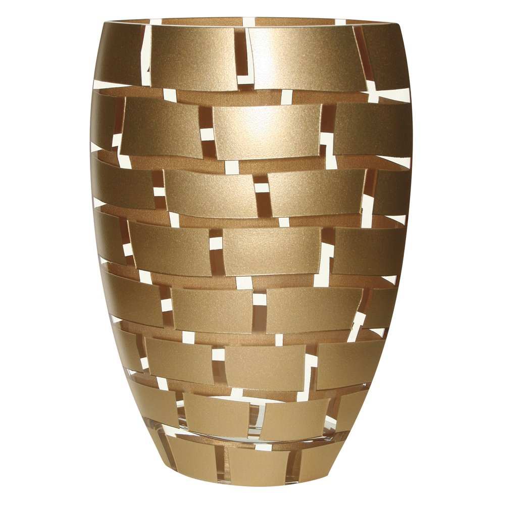 12" Gold And Clear Geometric Oval Lead Free Crystal Table Vase