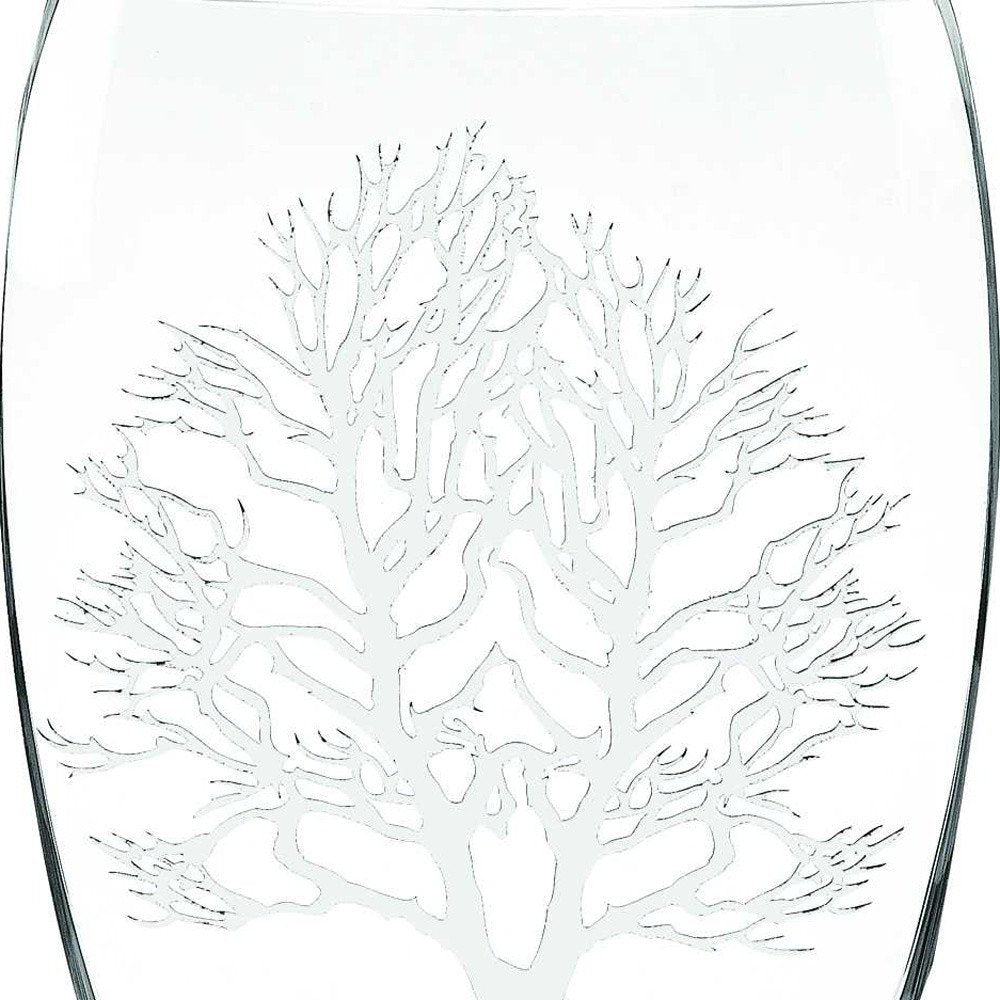 12" Clear And White Tree Of Life Oval Lead Free Crystal Table Vase