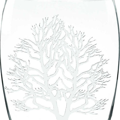 12" Clear And White Tree Of Life Oval Lead Free Crystal Table Vase