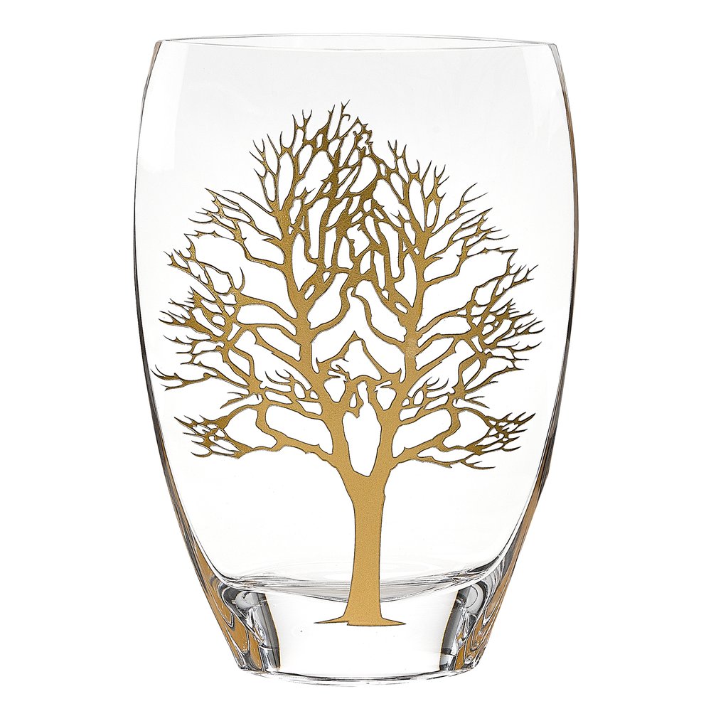 12" Clear And White Tree Of Life Oval Lead Free Crystal Table Vase