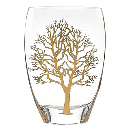 12" Clear And White Tree Of Life Oval Lead Free Crystal Table Vase
