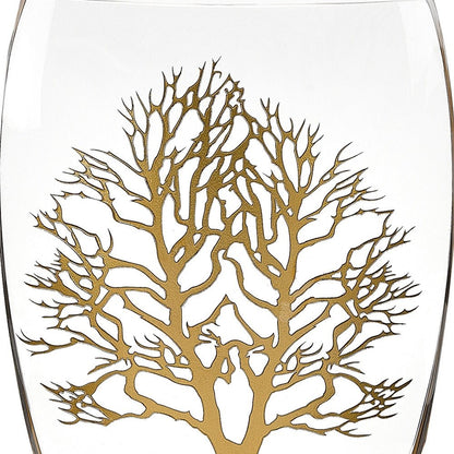 12" Clear And White Tree Of Life Oval Lead Free Crystal Table Vase