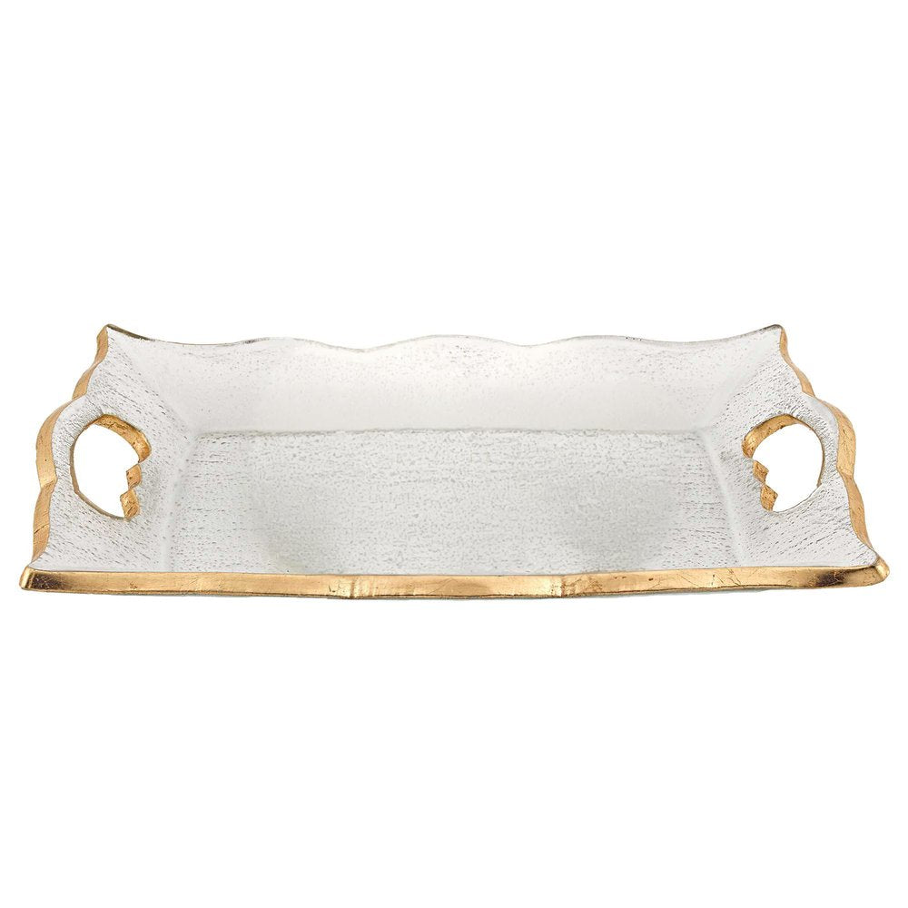 11" Clear And Gold Seeded Glass Serving Tray With Handles