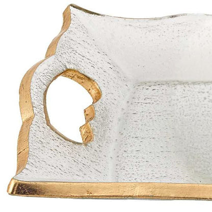 11" Clear And Gold Seeded Glass Serving Tray With Handles