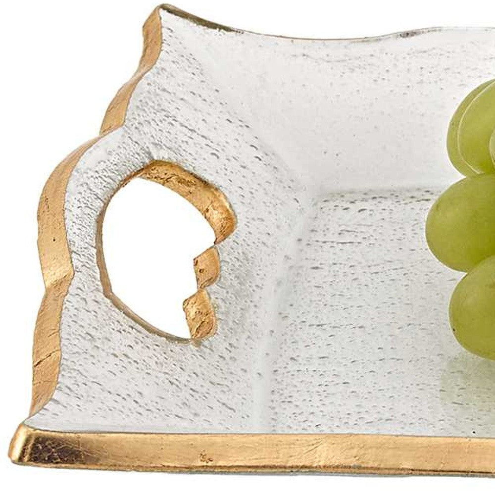 11" Gold Glass Indoor Outdoor Tray With Handles