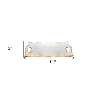 11" Clear And Gold Seeded Glass Serving Tray With Handles