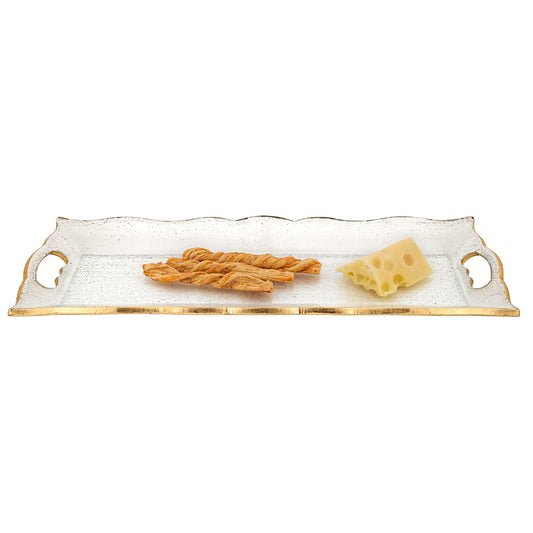 20" Gold Glass Indoor Outdoor Tray With Handles