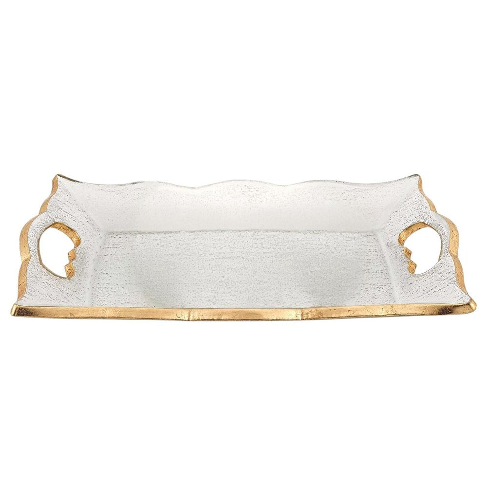 20" Clear And Gold Seeded Glass Serving Tray With Handles