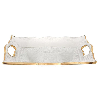 20" Clear And Gold Seeded Glass Serving Tray With Handles